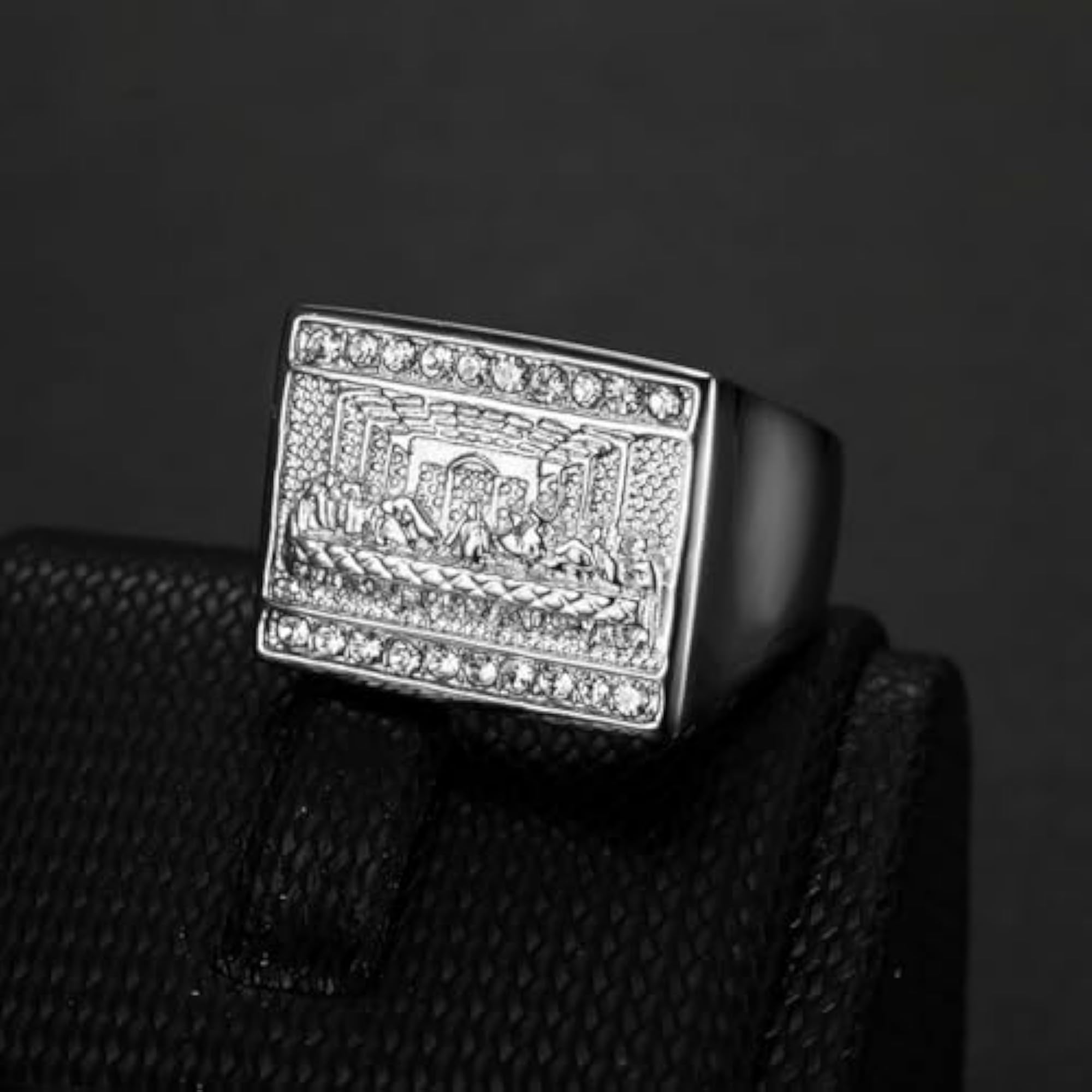 Men's Iced Out CZ Ring, Hip Hop Style Stainless Steel